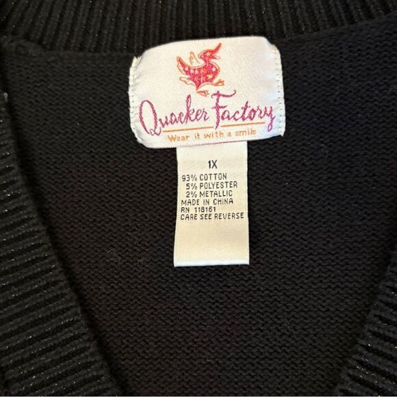 Quacker Factory Cardigan Sweater Rhinestone Buttons Black Sparkle Womens Size 1X - Picture 8 of 10